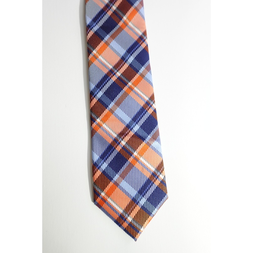 Nautica Classic‎ Plaid Orange Blue Student Professor Architect Tie Academia